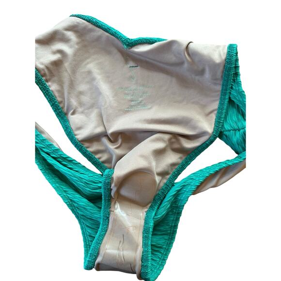NEW Seea Phoebe Swim Bottoms Teal Green Textured High Rise on Hip Cheeky Large - Picture 5 of 7